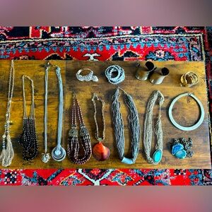 Lot of vintage costume jewelry. Boho + glam pieces.